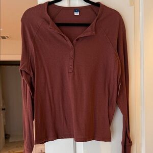 Old Navy Women's Long Sleeve Henley Top - Rust Brown